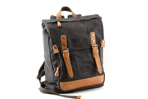 Chic Canvas and Leather Laptop Backpack Etsy