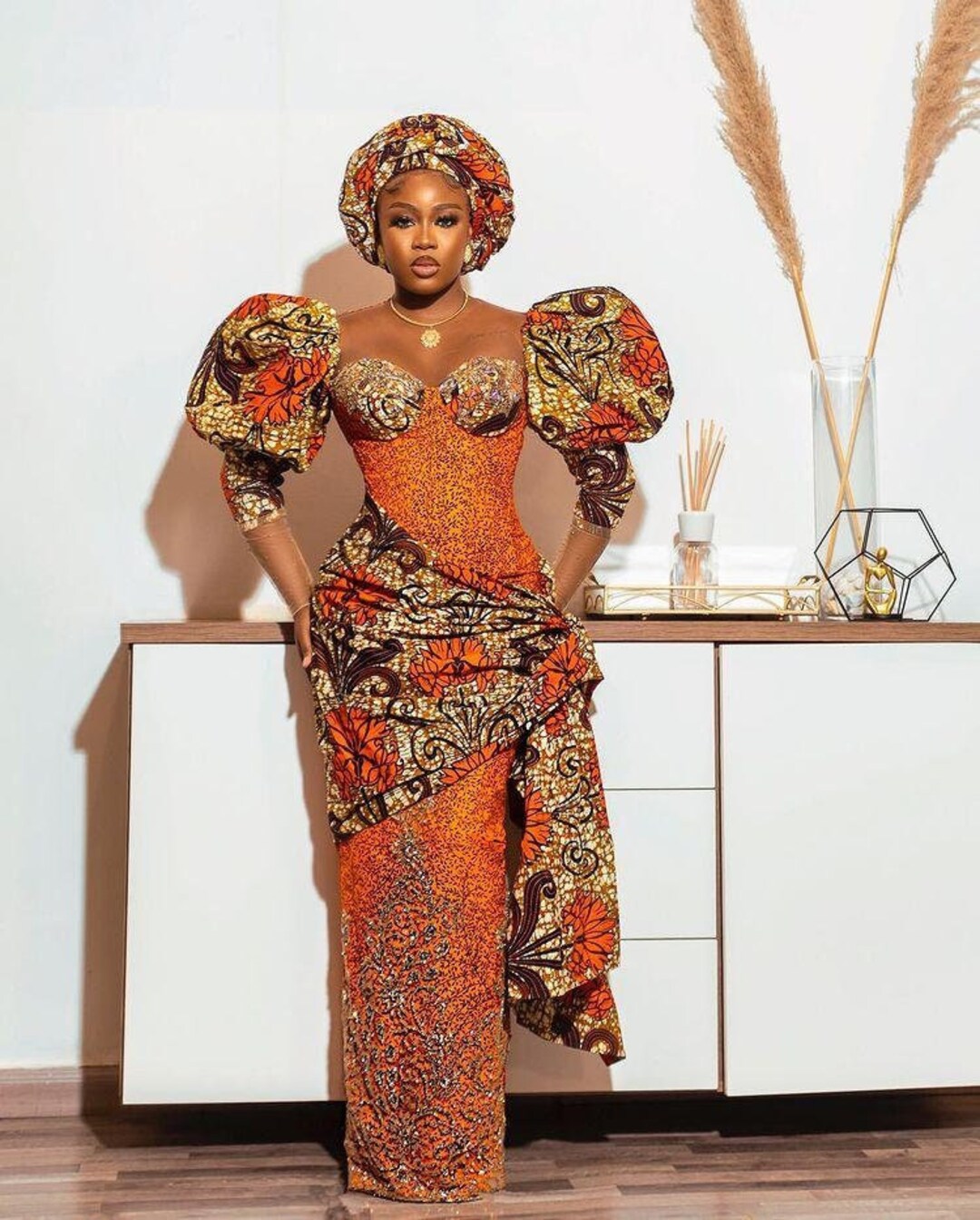 Ankara Corset Dress With Puff Sleeves Front Dtrape Corset Etsy