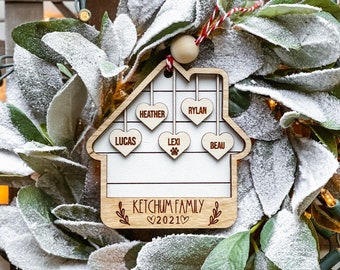 Personalized Family Christmas Ornament, including pet - 1-10 family members