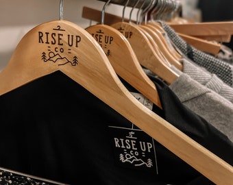 Laser Engraved Wooden Pants Hangers – Custom Boutique Logo