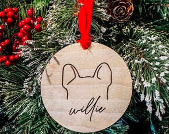 Personalized Dog Silhouette Christmas Ornament - Laser Engraved Birch Wood