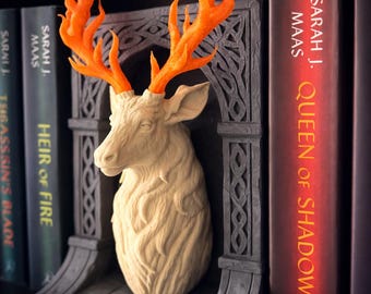 Flame Antler Stag Book Nook | Fantasy Bookshelf Insert | 3D Printed Bookend | Book Lover Gift | Gothic Decor | TOG Inspired