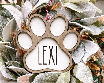Personalized Paw Print Dog Name Christmas Ornament