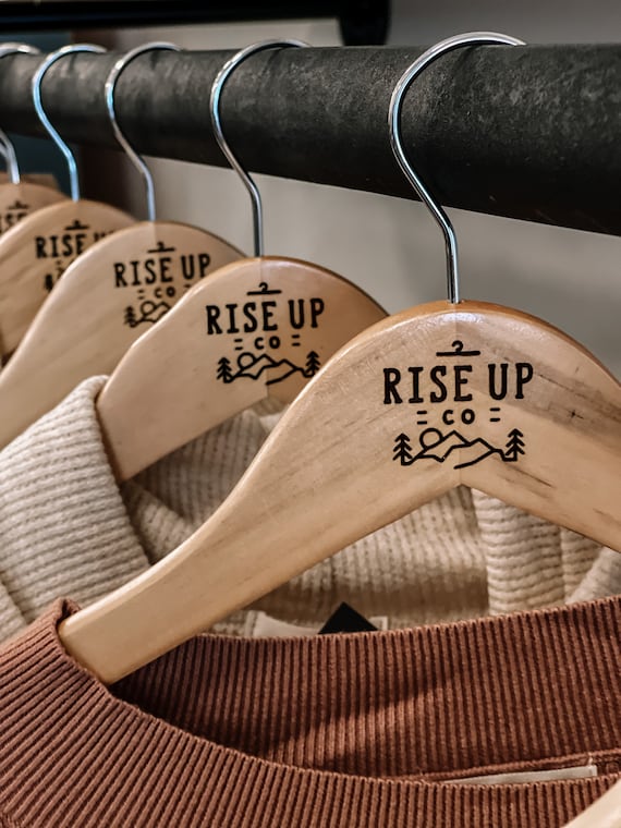 Business Logo Laser Engraved Wooden Hangers - Customized Wood Hangers -  Bulk Boutique Hangers - Laser Engraved Logo