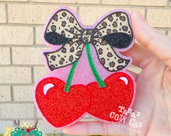 Heart Cherries with Leopard Bow Car Freshie, Car Scent, Air Freshener
