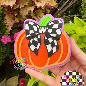 Checkered Bow Pumpkin Version 2 Car Freshie, Air Freshener, Car Scent