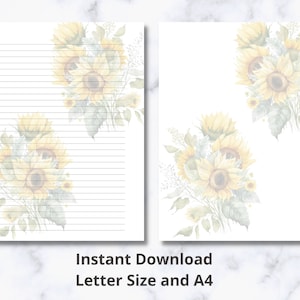 Sunflower Printable Stationery: Floral Writing Paper (Digital Download)