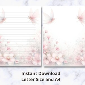 Pale Pink Fairy Printable Stationery| Floral Fairy Writing Paper| Enchanted Letterhead| Whimsical Pages| Soft Pastel Floral Writing Paper
