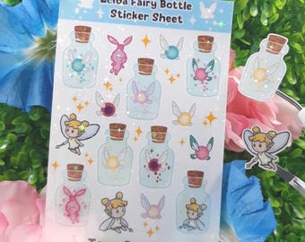 Zolda Fairy Bottle Sticker Sheet Holographic Star Vinyl | Opaque | Frosty Clear | Small Cute Fairy Stickers | 6x4 inch Sheet 1 inch Stickers
