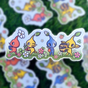 Pikmin Harvest Blue Yellow Red Plant Mascot Cute Video Game Character | 5 inch Easy Peel Vinyl Glossy Homemade Sticker