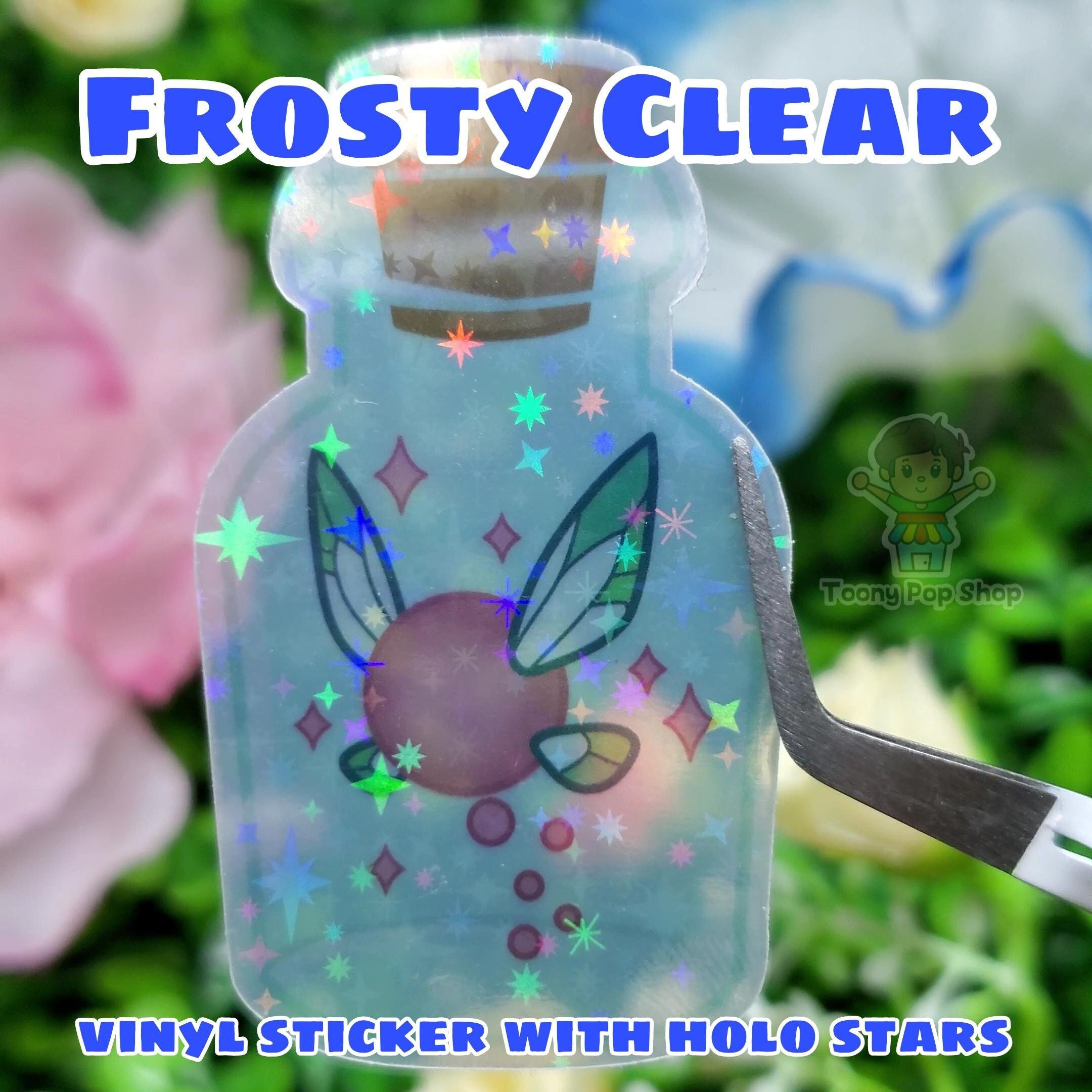 Frosty Clear Zolda Fairy Bottle Holographic Star Vinyl Sticker | Small Fairy Stickers | Homemade Glitter Easy Peel Kiss Cut 2 inch Sticker