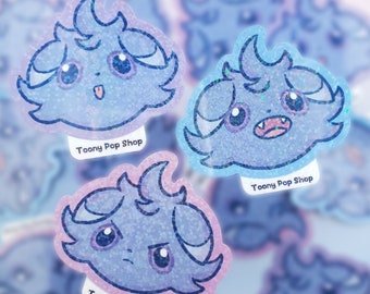 Capsule Monsters Physic Type Kitty Silly Meme Faces Video Game Sticker|2 inch Glossy Vinyl Holographic Glitter Die Cut Easy Peel Tab Sticker