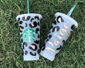 Black and Gold leopard print, reusable venti Starbucks cup / birthday gift / Christmas gift / coffee cup