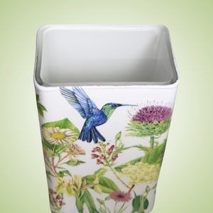 THISTLE and HUMMINGBIRD Decoupage Rectangle Glass Vase Modern Rectangle Glass Vase Unique Home Decor Floral Bouquet Container image 5