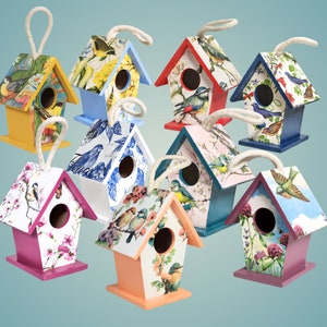 Decoupage Small Decorative Wood Birdhouse | 4-Inch-Tall Hanging Birdhouse | Accent Decor for Bird Lovers