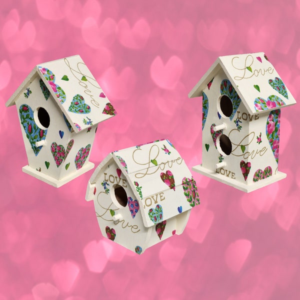 LOVE Decoupage Birdhouse | Small Decorative Collectables | 3 Adorable Style Birdhouses Sold Individually | Accent Decor for Bird Lovers