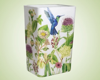 THISTLE and HUMMINGBIRD Decoupage Rectangle Glass Vase | Modern Rectangle Glass Vase | Unique Home Decor | Floral Bouquet Container