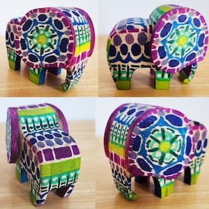 Colorful Hand Painted Wooden Elephant - One of a kind