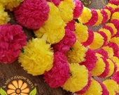 5 piece set RED and Yellow Marigold Garland Flowers. Fresh look Artificial Blossom Indian Torans. The Perfect Indian Party Decor item