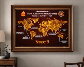 Marine Corps Retirement Gift | Custom USMC Duty Station Map | Military Career Tribute | Marine Corps Farewell | Personalized Vet Wall Art