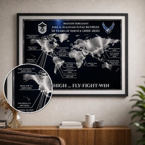 Air Force Retirement Gift Personalized | USAF Career Tribute Plaque | Custom Military Retirement Map | Veteran Gift