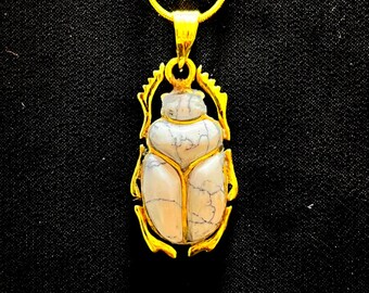 White Egyptian Scarab Necklace of Protection Handmade in Egypt