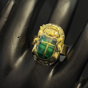 Rare Scarab Finger ring Gold Gemstone Scarab Ring Malachite Scarab Ring Sacred Scarab Gemstone Ring Made In Egypt