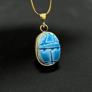 Brass Blue Scarab Necklace Egyptian Protection Amulet Made in Egypt
