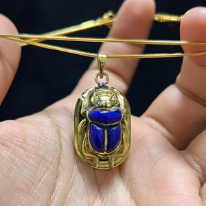 Egyptian Scarab Necklace with Royal Blue Enamel | Golden Amulet of Protection & Rebirth Ancient Symbol Pendant Spiritual Jewelry