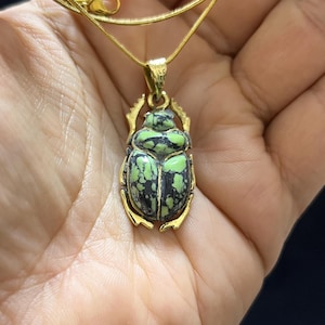 Green Egyptian Scarab Necklace of Renewal Handmade in Egypt