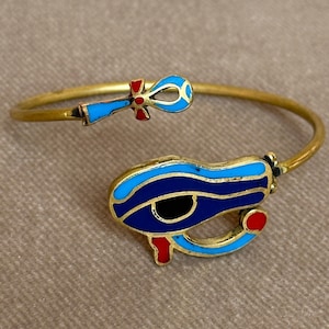 Spectacular Bracelet  Eye Of Horus with Cross Ankh Key of life - Unisex Bracelet - Symbol of Protection, Royal Power Made In Egypt
