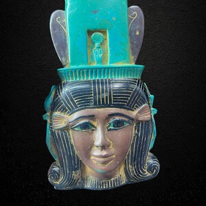 Turquoise Hathor Head Egyptian Statue Goddess of Love, Music, and Fertility Ancient Egypt Home Altar Decor, Spiritual Gift Made in Egypt