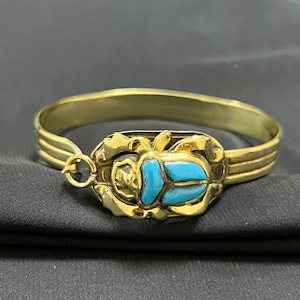 Turquoise Scarab Bracelet – Gold Egyptian Bangle with Light Blue Beetle | Symbol of Rebirth | Ancient Egypt Inspired Jewelry Made In Egypt