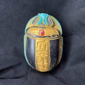 Egyptian Scarab Stone Amulet with Hieroglyphs Ancient Egypt Talisman of Protection, Rebirth & Collector’s Decorative Artifact Made in Egypt