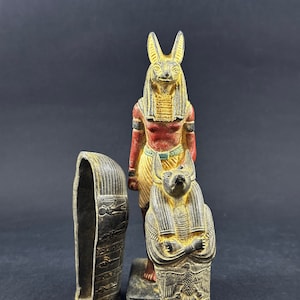 Set of Unique Anubis Egyptian Statue with its tomb Anubis God of Death Sculpture Anubis figurine God of afterlife n underworld Made In Egypt
