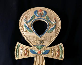 Egyptian Ankh Wall Hanging with Colorful Deities Handpainted Symbol of Life & Protection Statement Wall Art for Egypt Lovers Made in Egypt