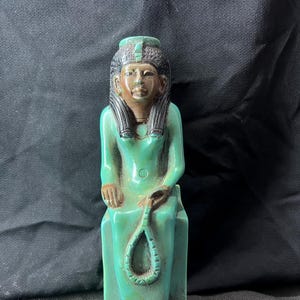 Handmade Ptah Statue Egyptian God of Creation and Crafts Seated Figurine Green Brown Toned Altar Decor Sculpture Made In Egypt