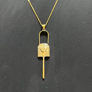 Gold Pharaoh Scepter Necklace with King Tut Face | Minimalist Egyptian Pendant Ancient Egypt Jewelry | Unisex Historical Gift Made In Egypt