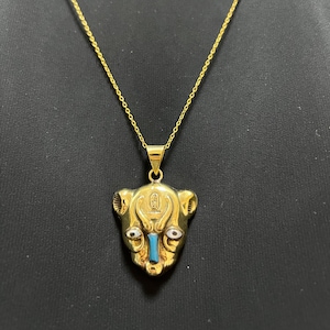 Sekhmet Lioness Necklace Turquoise Blue Enamel Gold Egyptian Goddess Pendant Fierce Feminine Jewelry Spiritual Mythic Gift Made In Egypt