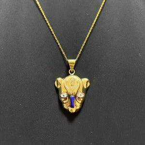 Sekhmet Necklace with Deep Blue Enamel Gold Egyptian Lioness Goddess Pendant | Warrior Divine Feminine Jewelry | Mythical Gift Made In Egypt