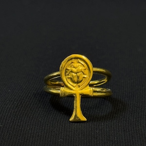 Bague réglable unique Ankh, clé de vie, bague égyptienne avec scarabée, bijoux néo-égyptien avec symboles pharaoniques fabriqués en Egypte