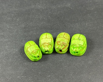 Set of tiny Rare Egyptian Scarab Amulet Beetle green color made in Egypt