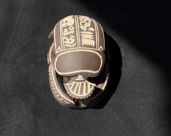 Unique Carved Egyptian Scarab Beetle with Hieroglyphs – Handmade Soapstone Symbol of Rebirth, Protection & Transformation Made in Egypt