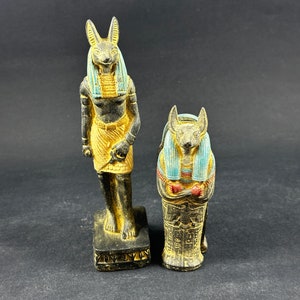 Set of Unique Anubis Egyptian Statue with its tomb Anubis God of Death Sculpture Anubis figurine God of afterlife n underworld Made In Egypt