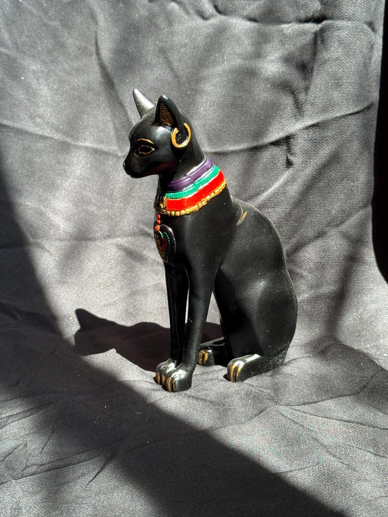 Egyptian Bastet Goddess Statue Black Color With Eye of Horus Egyptian