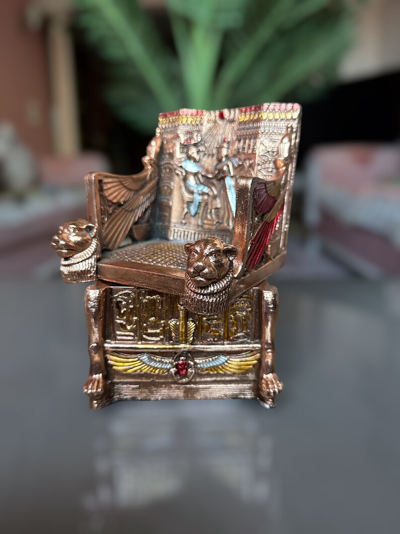 Egyptian Chair Decor Trinket Box King Tut's Throne Jewelry Box Egyptian