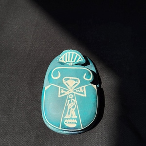 Turquoise Egyptian Scarab Amulet – Hand-Carved Hieroglyphic Stone, Ancient Protection and Good Luck Charm Made in Egypt
