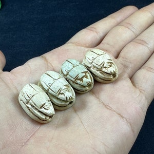 Set of tiny Rare Egyptian Scarab Amulet Beetle white-greenish color made in Egypt