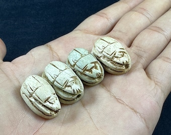 Set of tiny Rare Egyptian Scarab Amulet Beetle white-greenish color made in Egypt