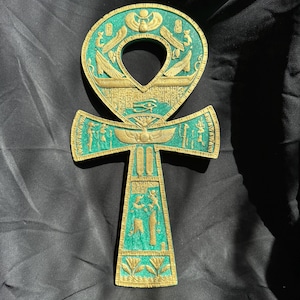 Egyptian Ankh Key of life amulet with pharaonic symbols crossword Malachite Egyptian Ankh Transformation, Abundance, Good Luck Made In Egypt